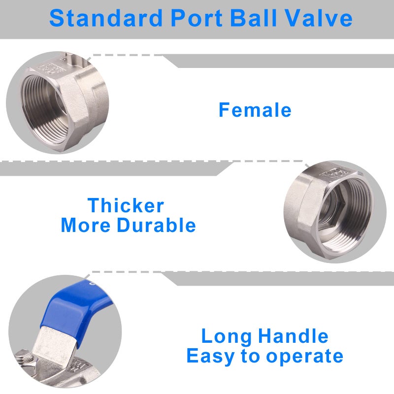 DERNORD Stainless Steel Ball Valve 1PC Type NPT Standard Port for Water, Oil, and Gas (1.5 Inch Ball Valve) - Image 2